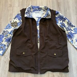 Blair Womens SET Reversible Vest & Matching Top Butterfly Blue Brown Size Medium